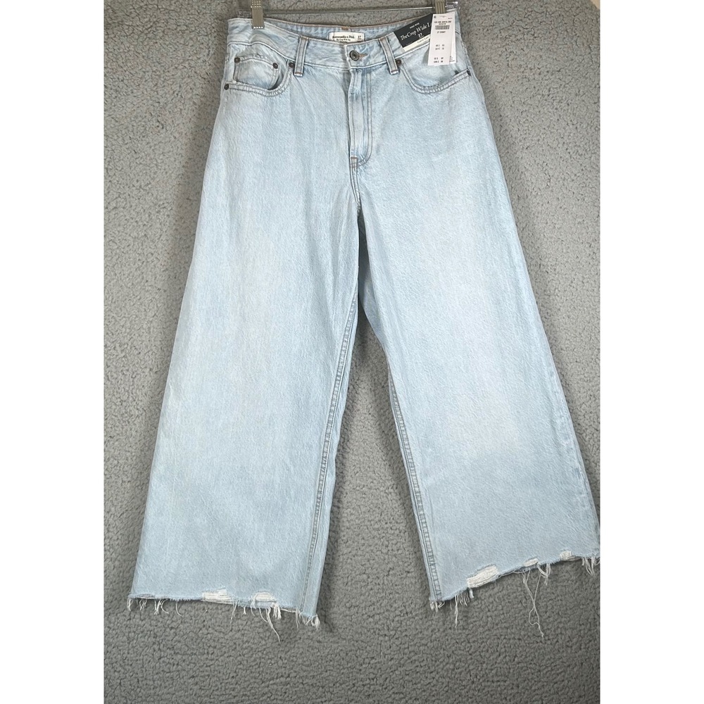 Abercrombie & Fitch Curve Love High Rise Crop Wide Leg Jeans Light Wash 27 Short